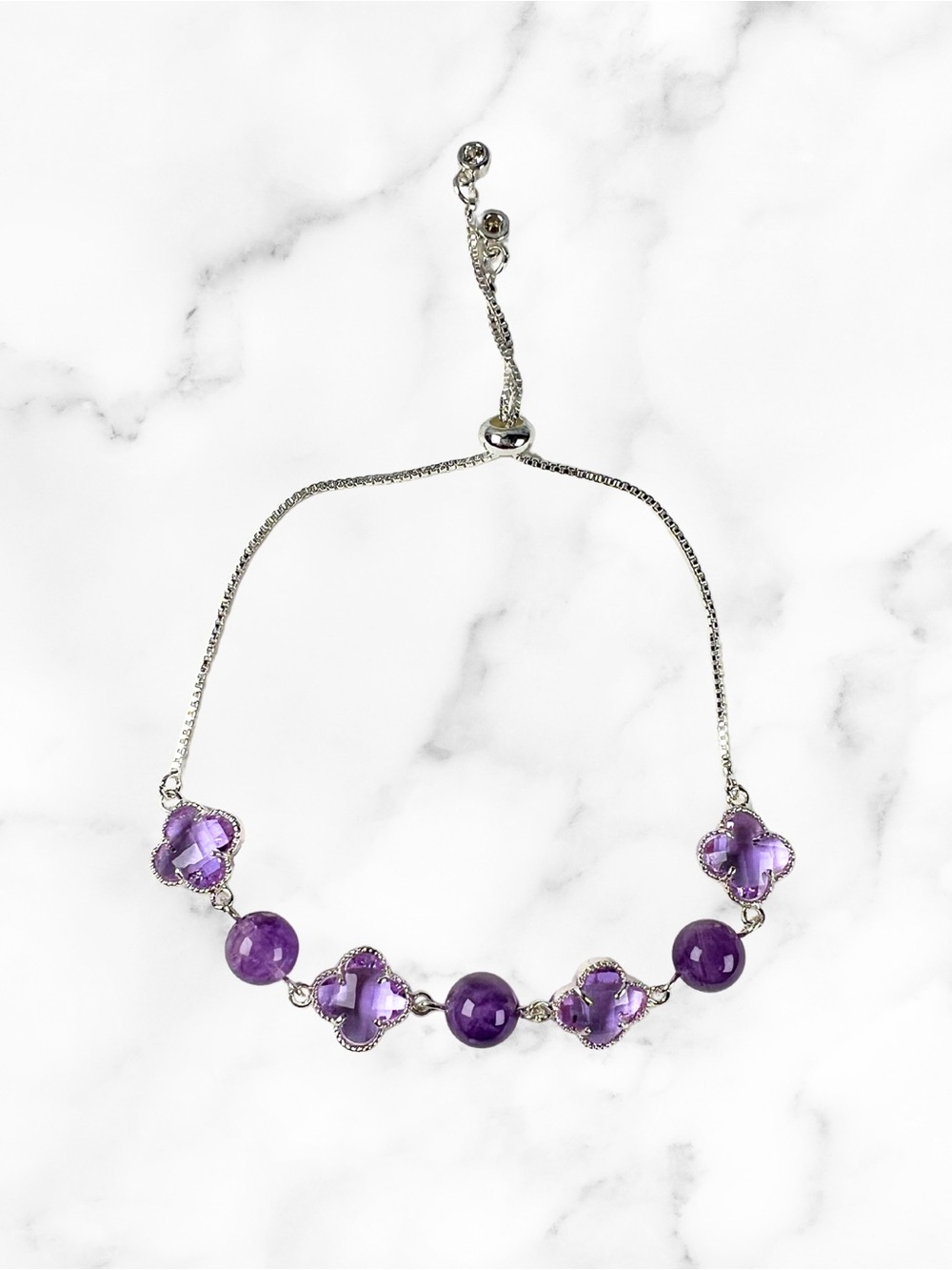 Natural Amethyst Clover Bracelet Purple Gemstone Adjustable Bolo VoxorAI